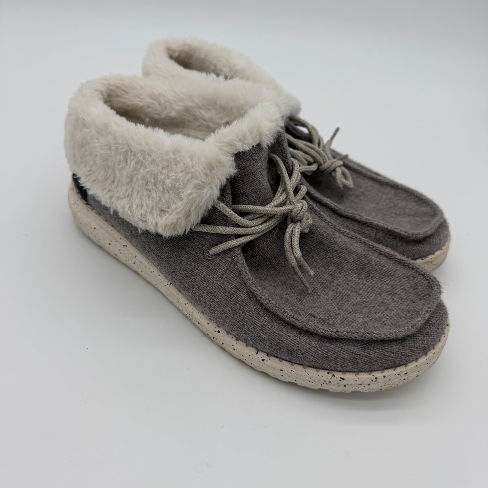 Hey Dude Britt Ankle Boots‎ Women 10 Charcoal Grey Faux Fur Lined 121774000